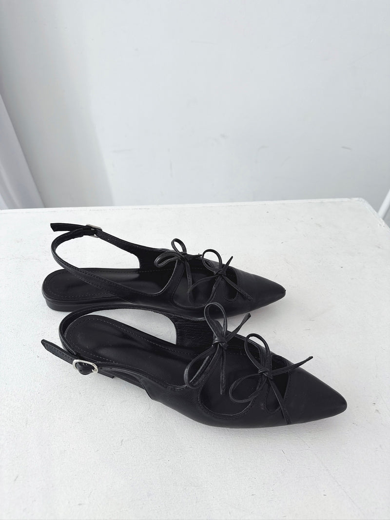 Black Ribbon Slingback Flats