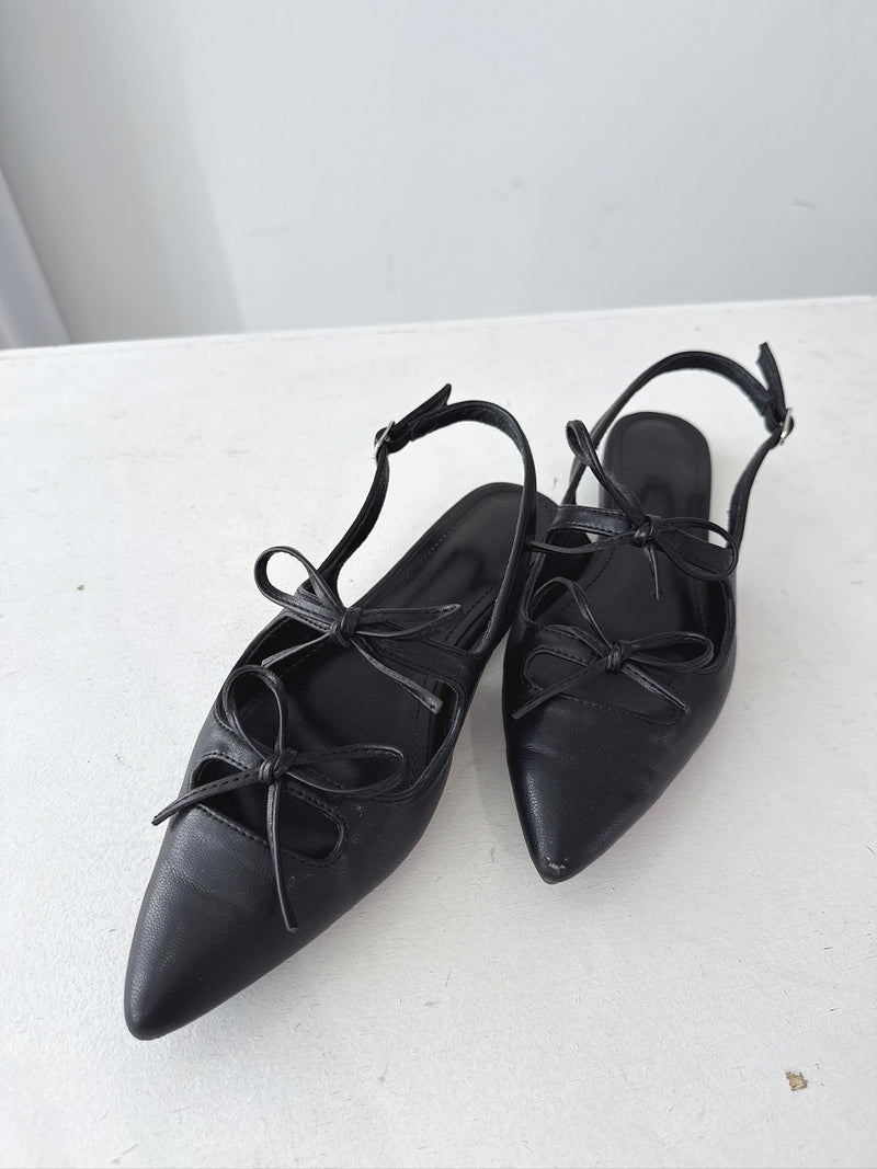 Black Ribbon Slingback Flats