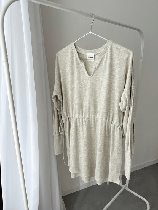 Beige Knit Tunic – Long Sleeve with Drawstring Waist