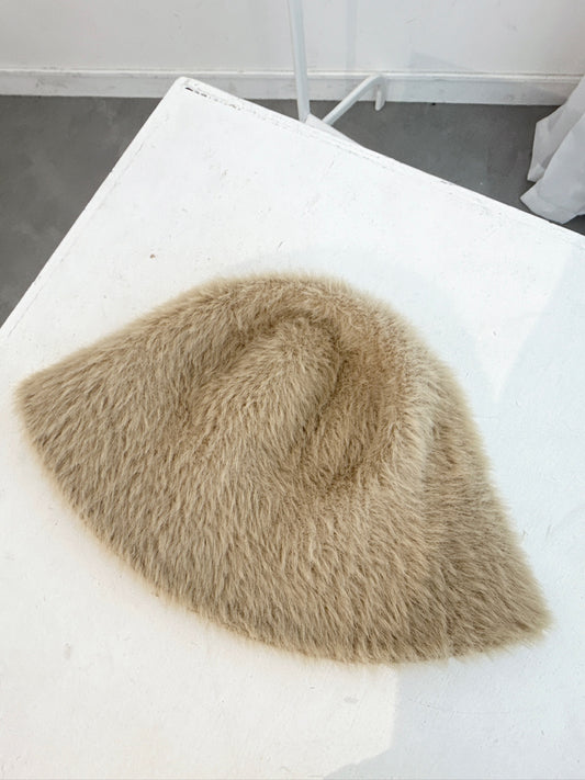 Beige Fuzzy Bucket Hat