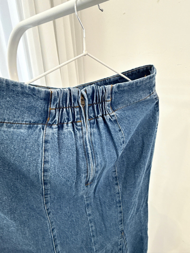 Flared Raw Hem Denim Skirt