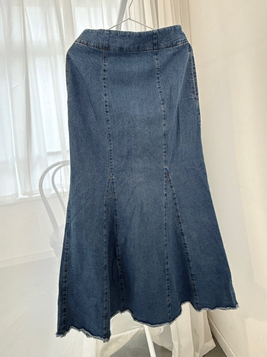Flared Raw Hem Denim Skirt
