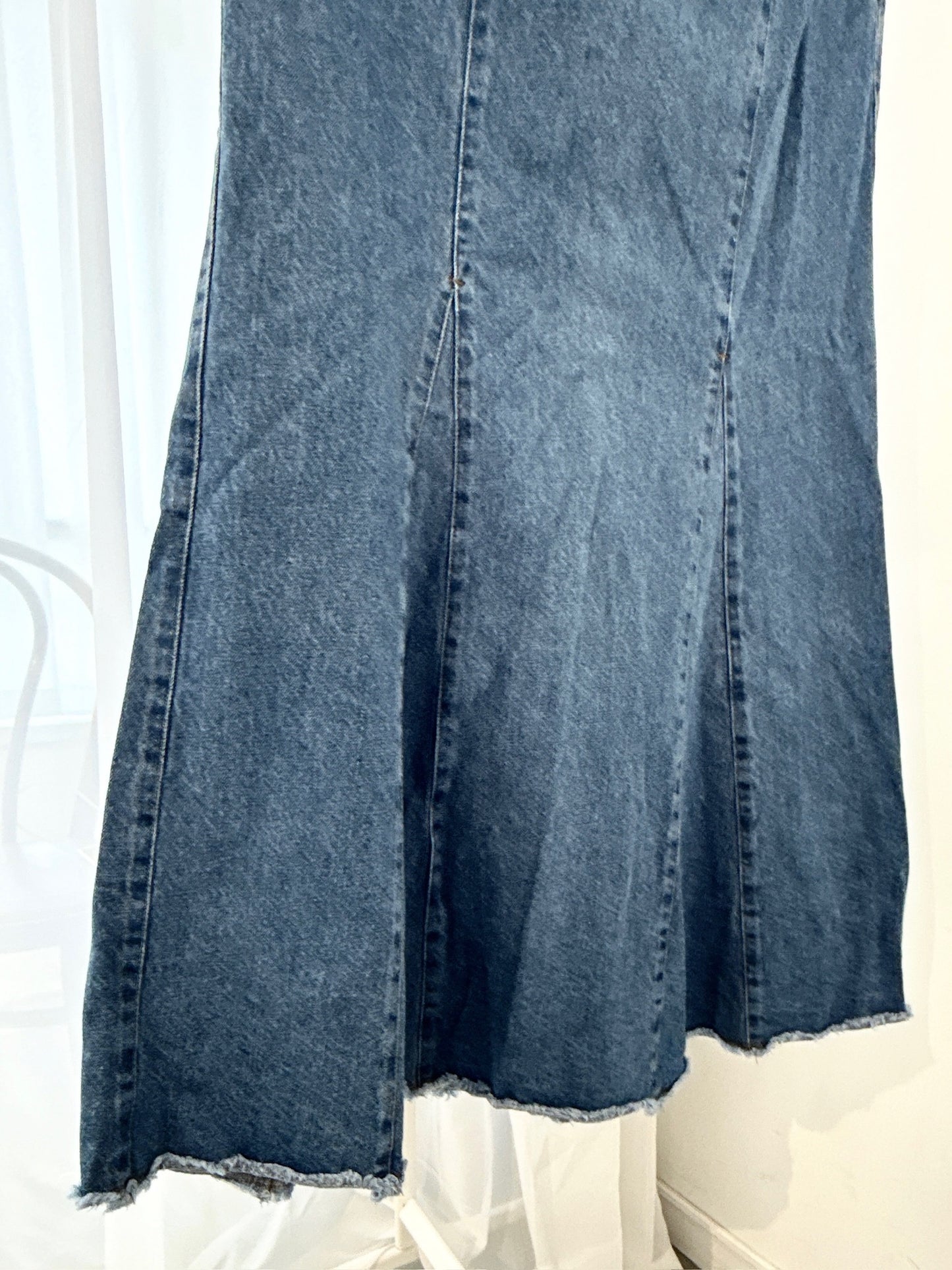 Flared Raw Hem Denim Skirt