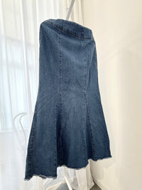 Flared Raw Hem Denim Skirt