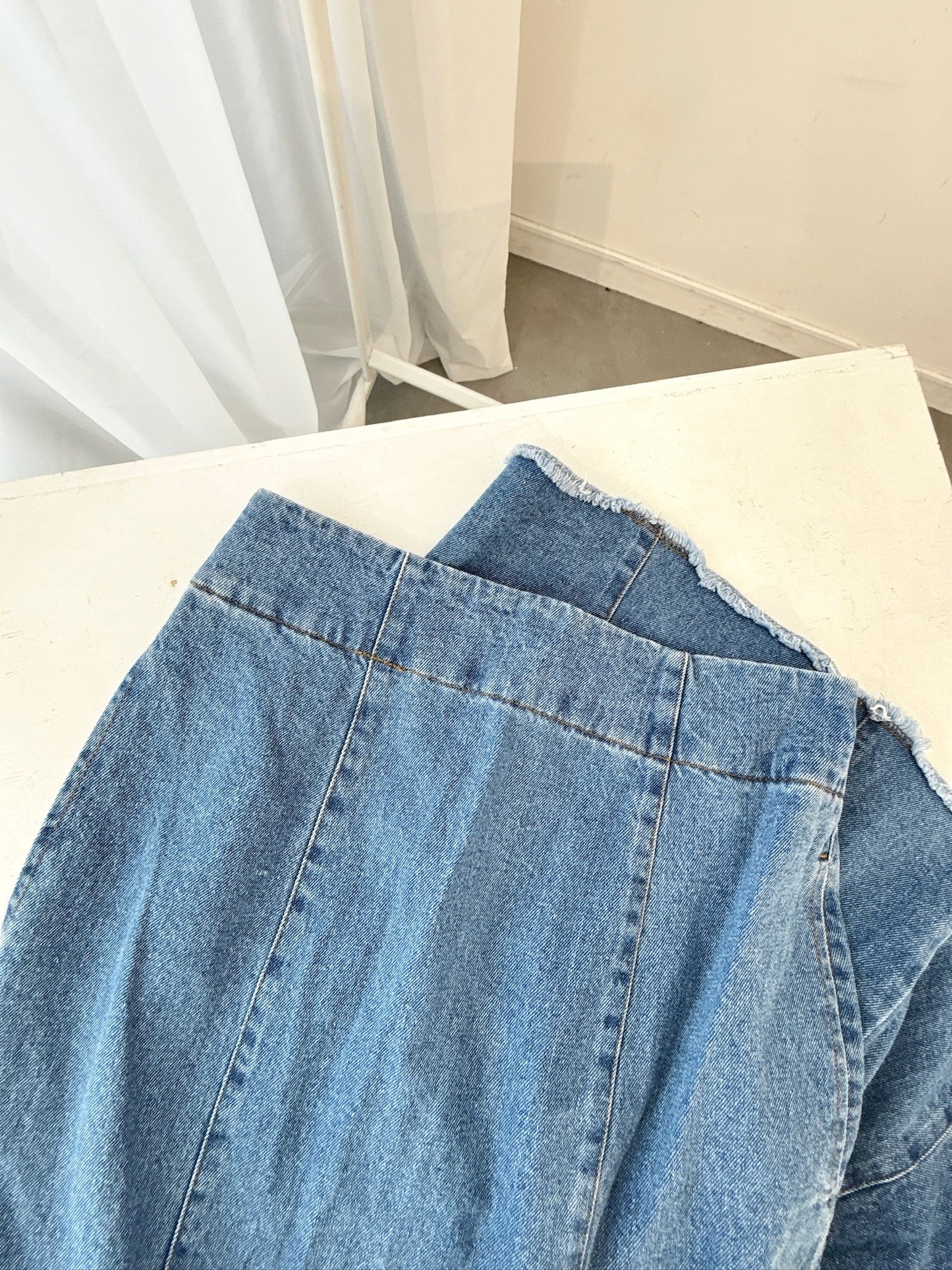 Flared Raw Hem Denim Skirt