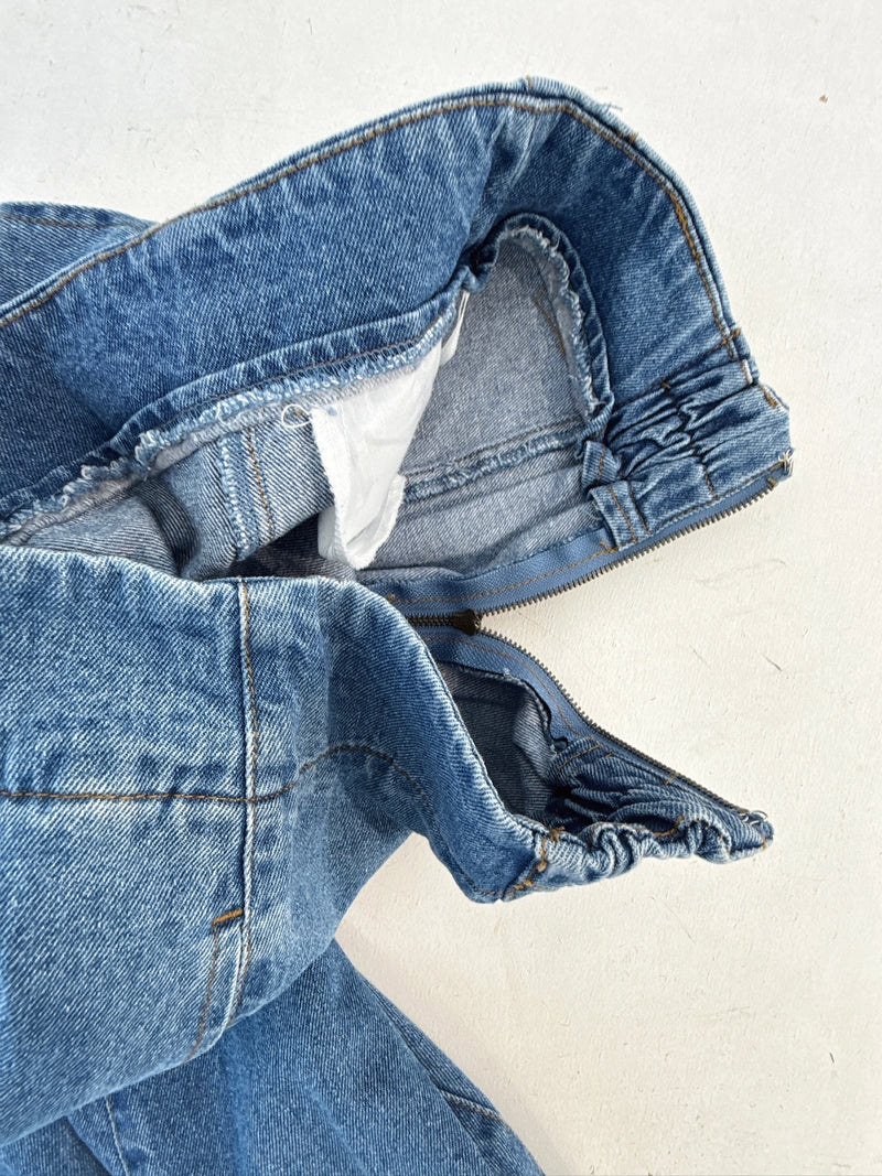Flared Raw Hem Denim Skirt