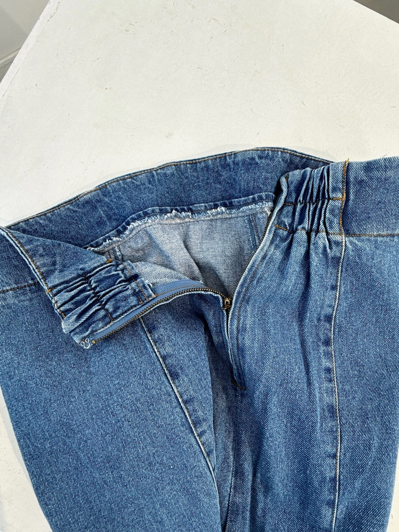 Flared Raw Hem Denim Skirt