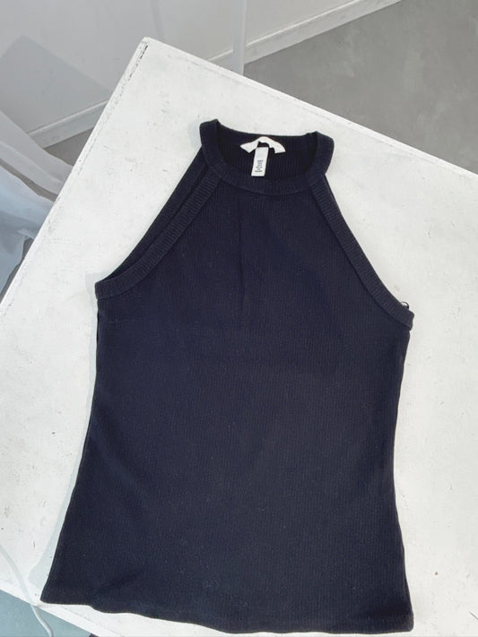 Black Ribbed Halter Knit Tank Top
