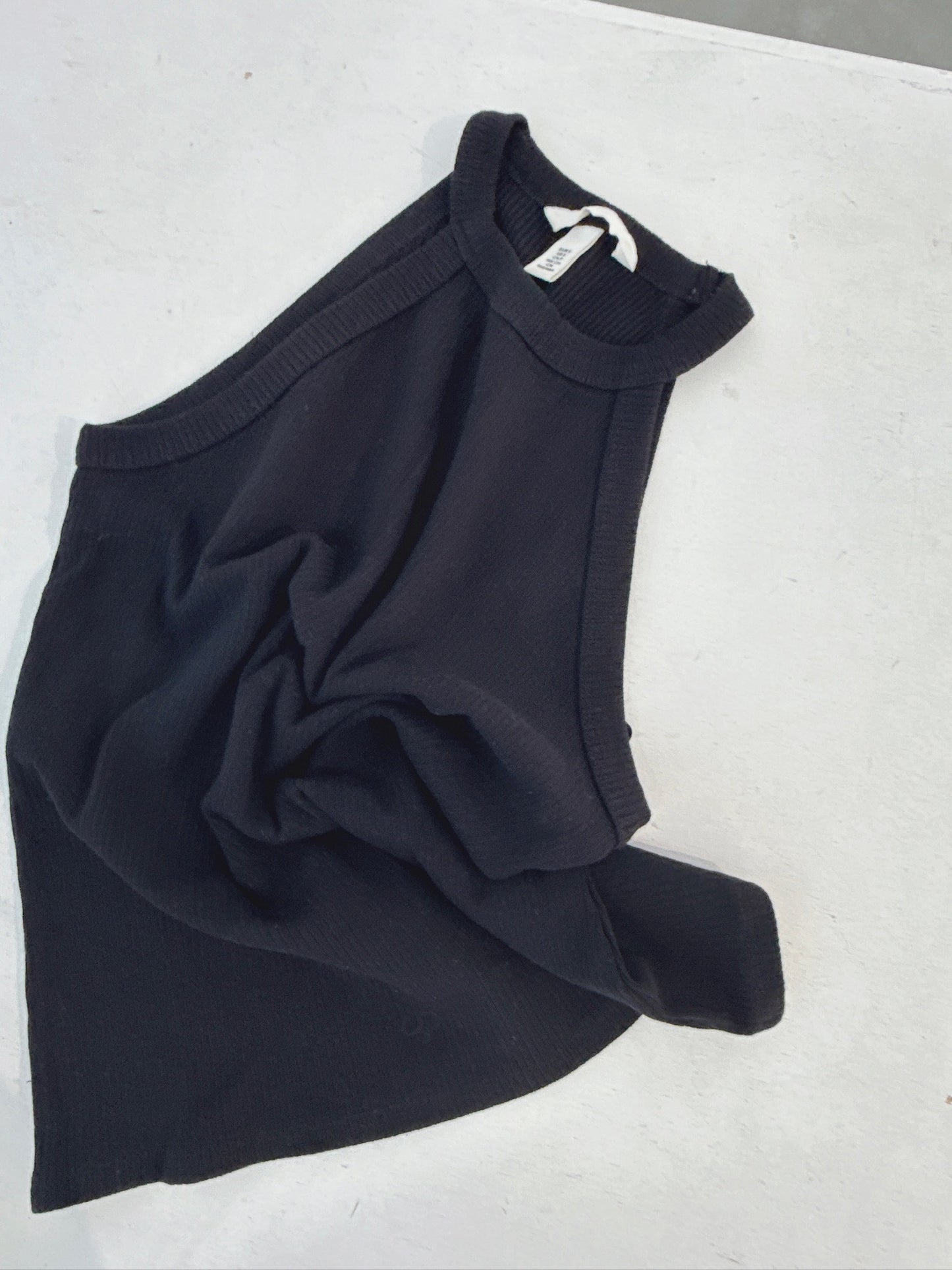 Black Ribbed Halter Knit Tank Top