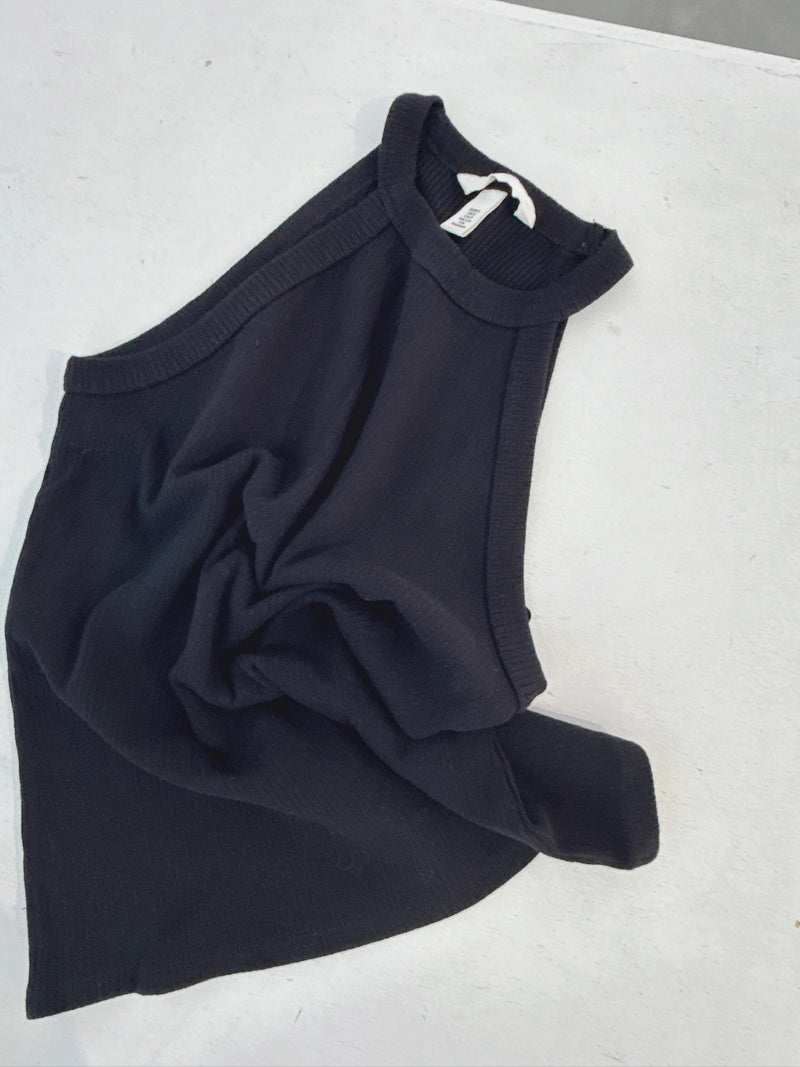 Black Ribbed Halter Knit Tank Top