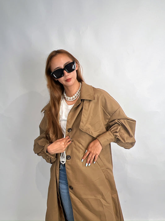 Beige Long Trench Coat – Oversized Fit