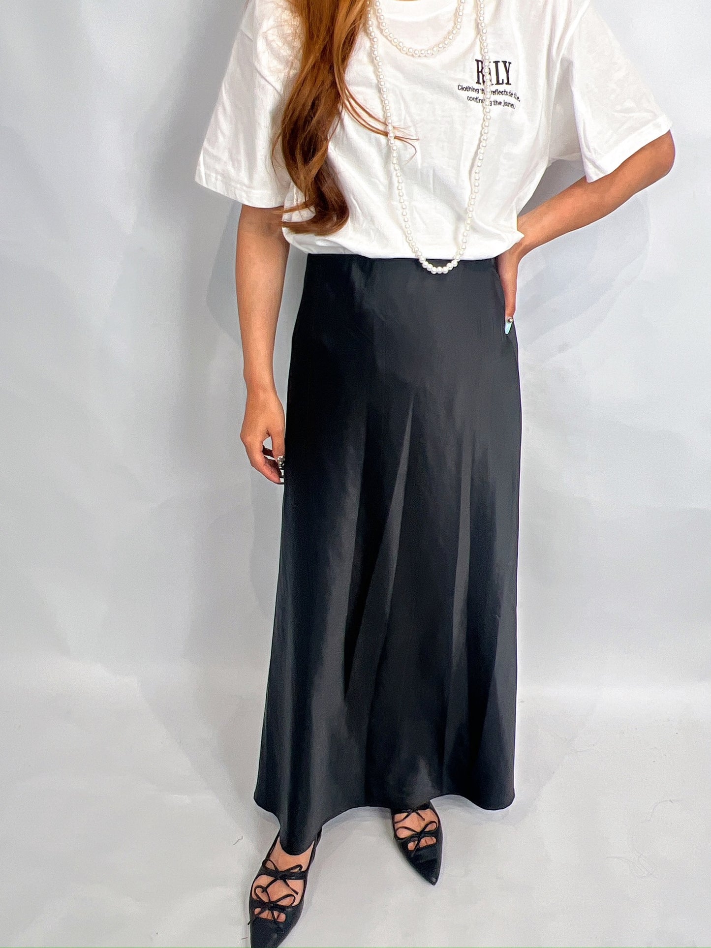 Satin Long Skirt – Elegant Sheen Drape