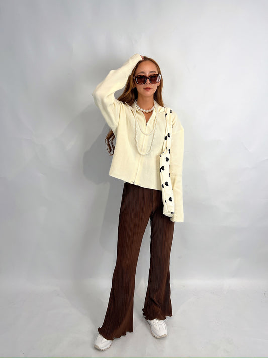 Brown Ribbed Knit Pants