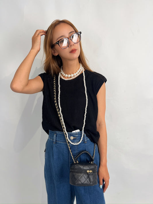 Black Mesh Knit Sleeveless Top
