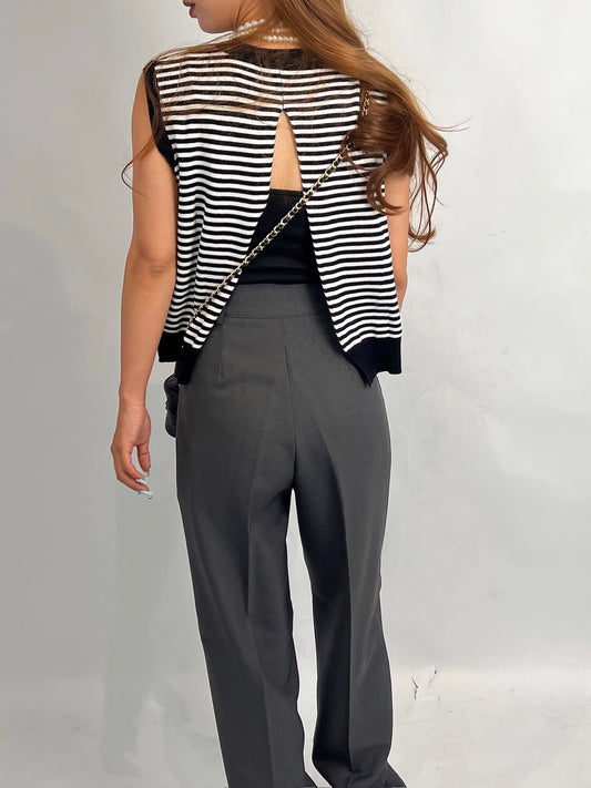 Back-Slit Striped Knit Tank
