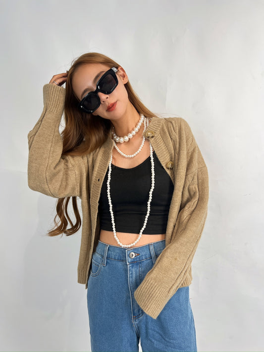 Beige Cable Knit Cardigan – Classic Paris Style