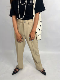Beige High-Waisted Straight Pants – Tailored Fit