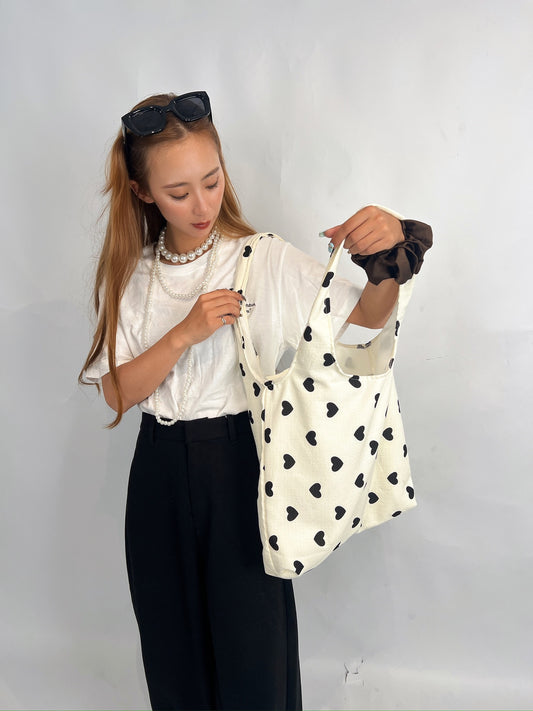 Heart Dot Eco Tote – Ivory & Black