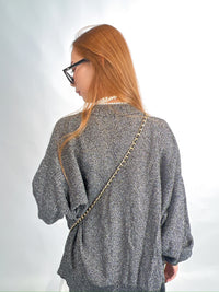 Grey Metallic Knit Cardigan