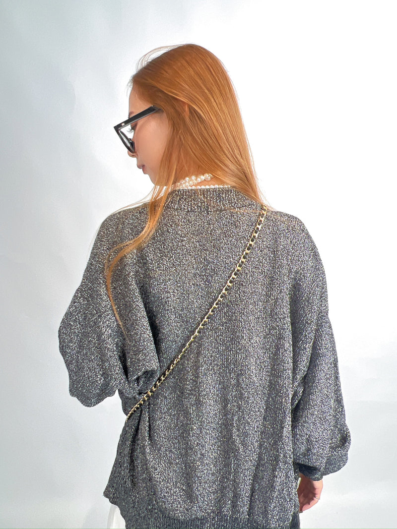 Grey Metallic Knit Cardigan