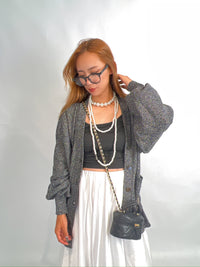 Grey Metallic Knit Cardigan
