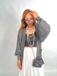 Grey Metallic Knit Cardigan
