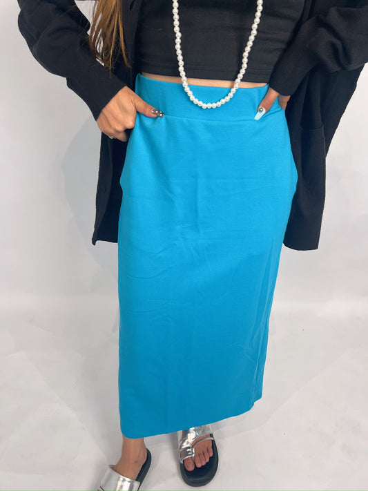 Blue High-Waist Pencil Skirt