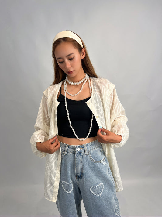 White Sheer Button-Up Shirt
