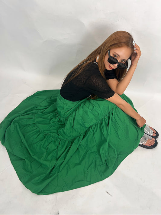 Green Tiered Skirt – Flow & Volume in Motion