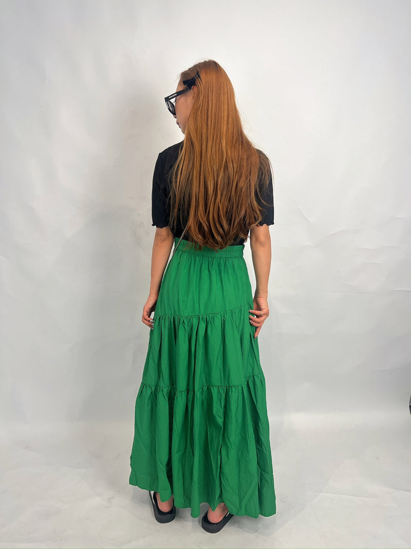 Green Tiered Skirt – Flow & Volume in Motion