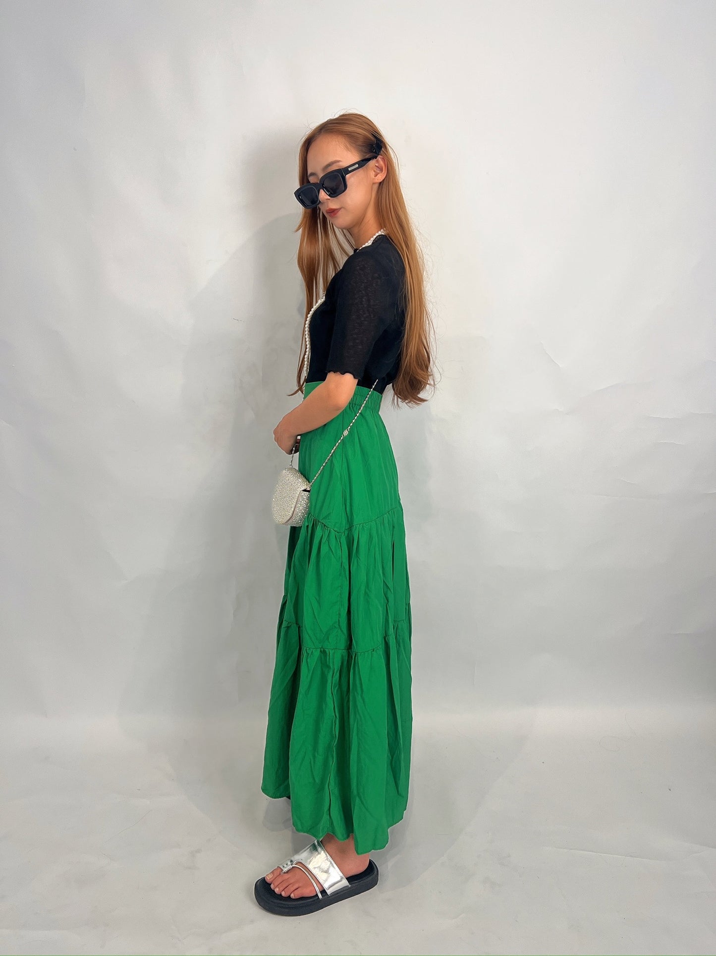 Green Tiered Skirt – Flow & Volume in Motion
