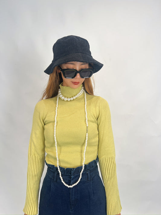 Yellow Ribbed Knit Top