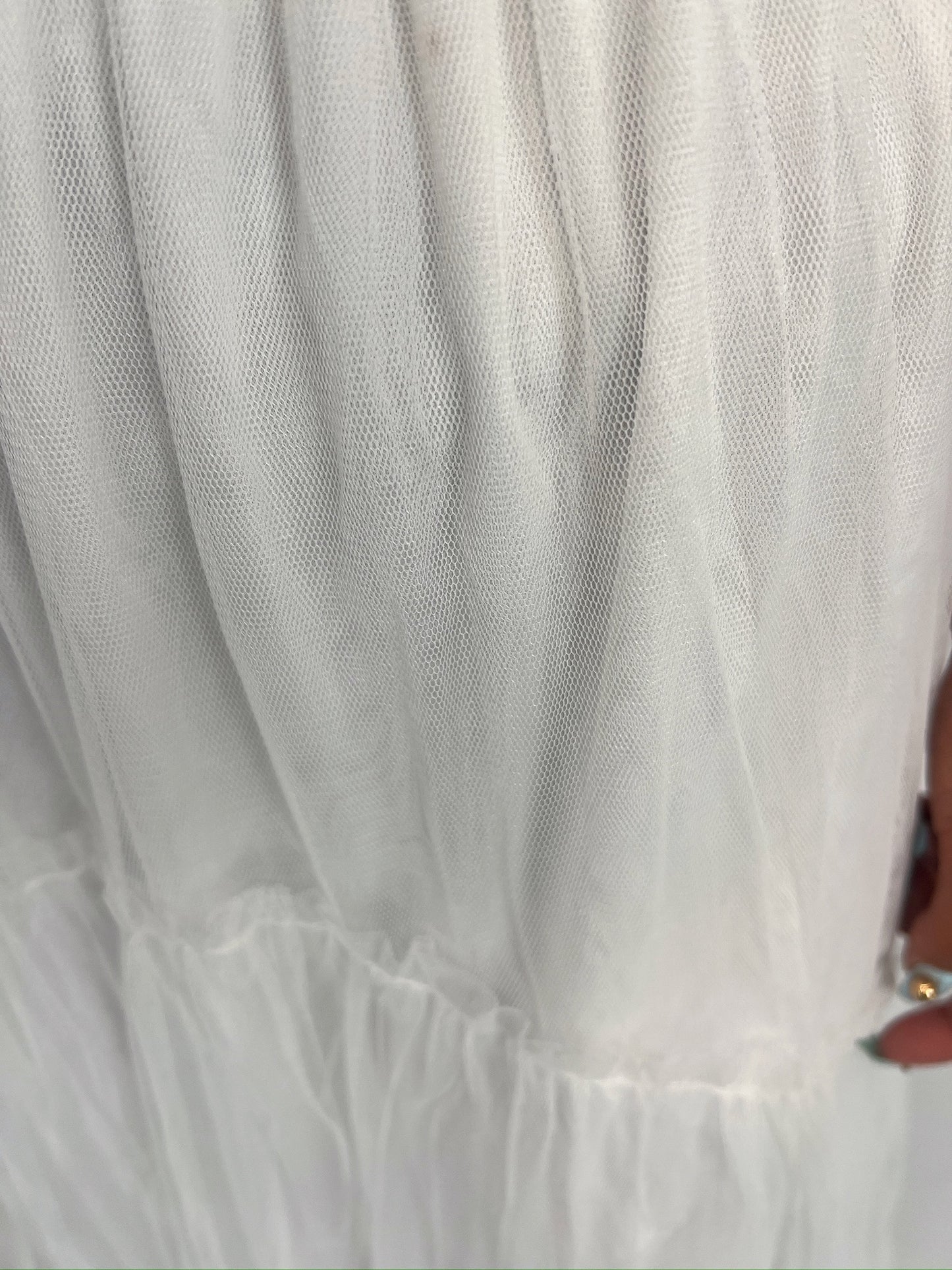 Layered White Mesh Maxi Skirt