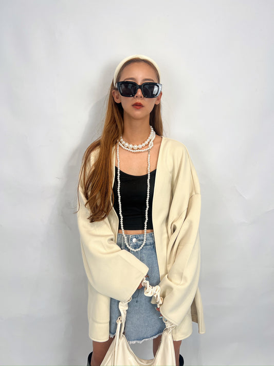 Ivory Open-Front Jacket with Pockets