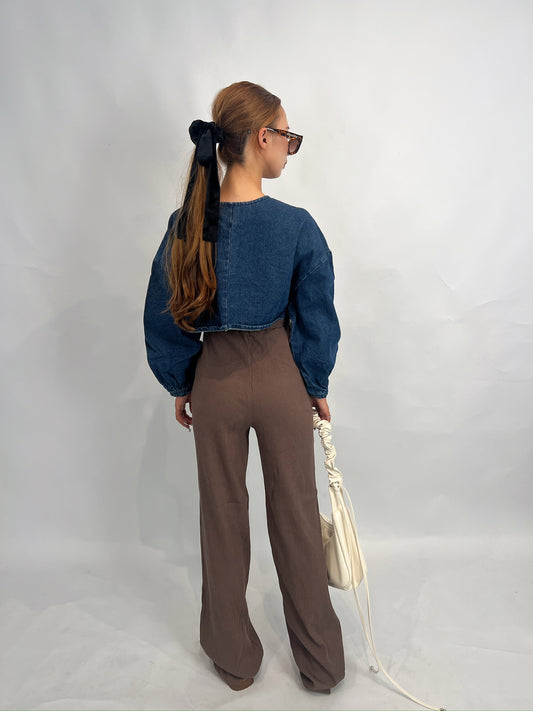 Brown Ribbed Knit Pants
