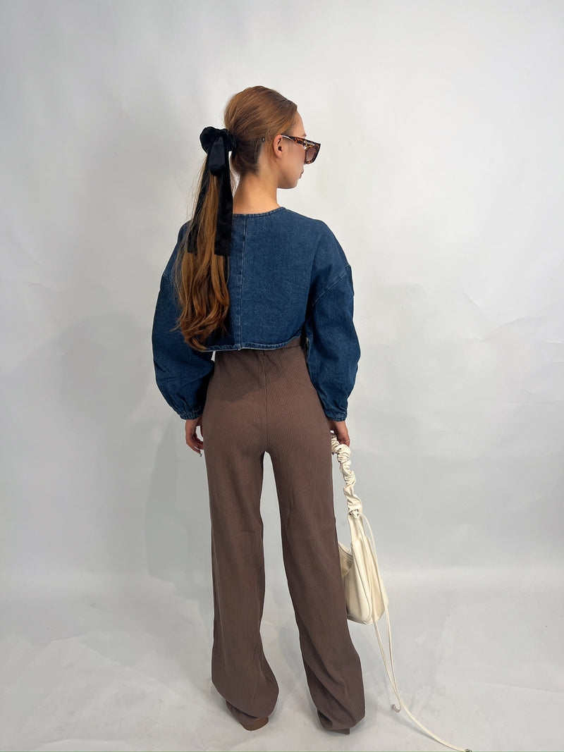 Brown Ribbed Knit Pants