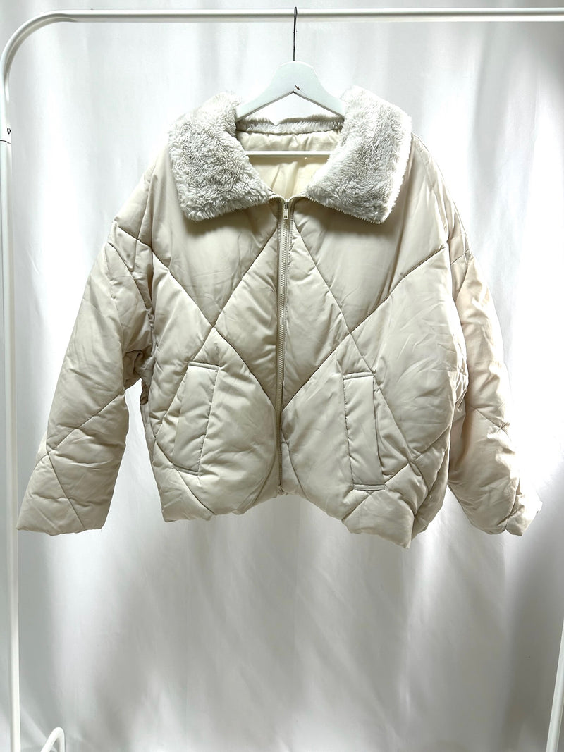 Quilted Jacket with Faux Shearling Collar