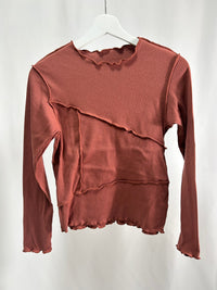 25019Dusty Red Lettuce Hem Top