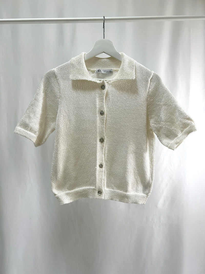 25014ZARAのキラキラしてるアイボーリーサマーニット
