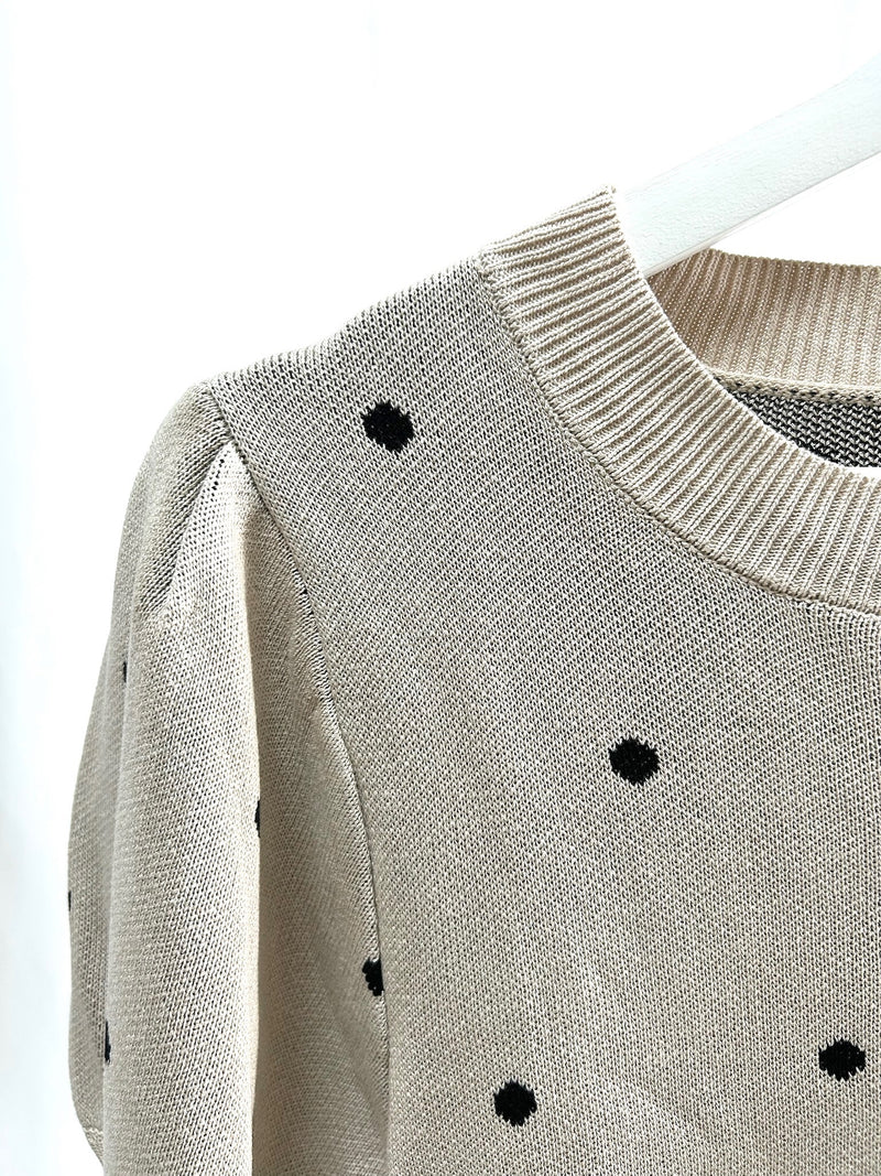 25060Black Polka Dot Long-Sleeve Top
