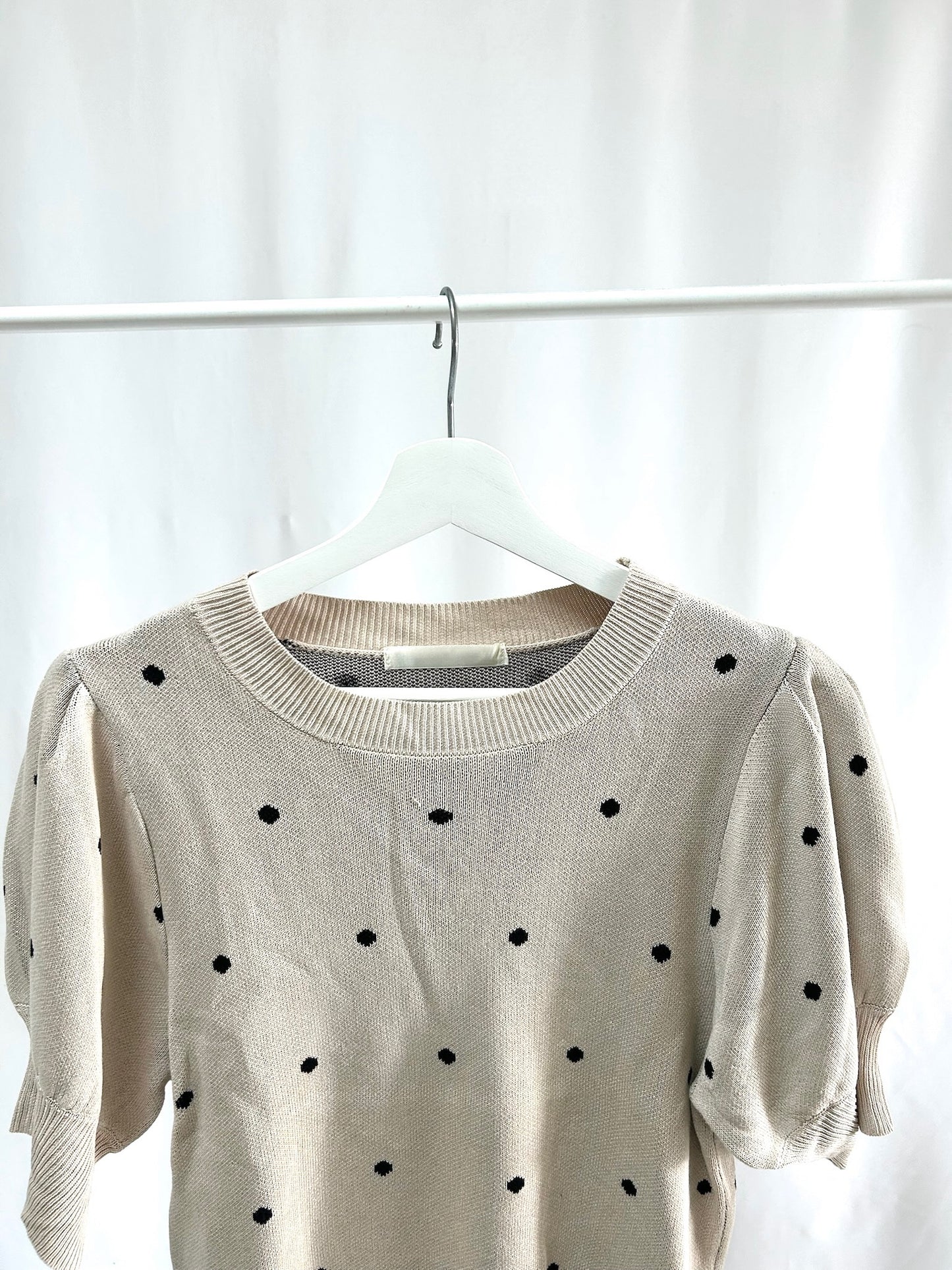 25060Black Polka Dot Long-Sleeve Top