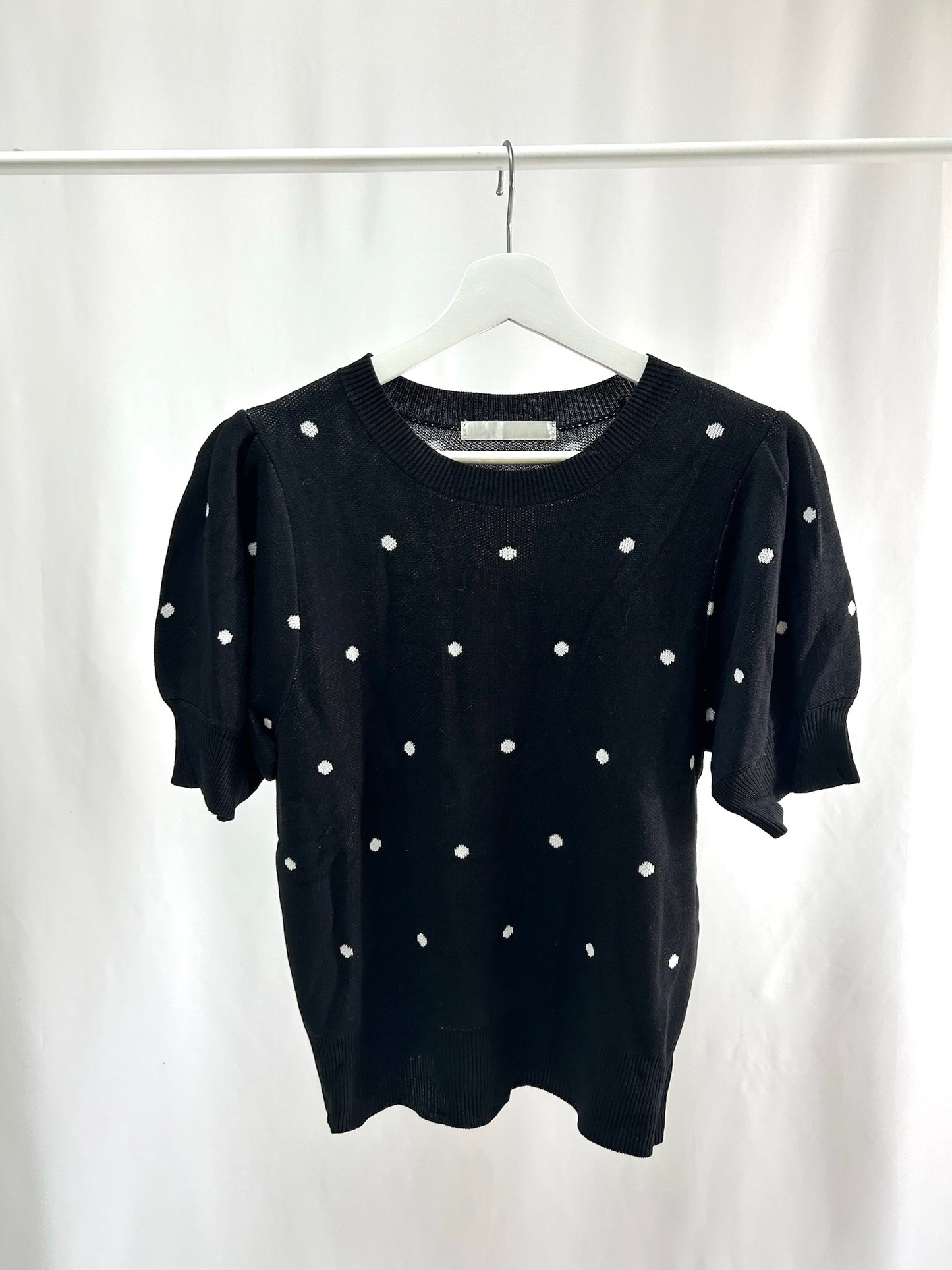 25060Black Polka Dot Long-Sleeve Top