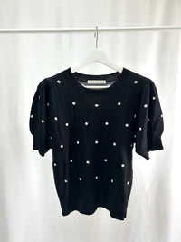 25060Black Polka Dot Long-Sleeve Top