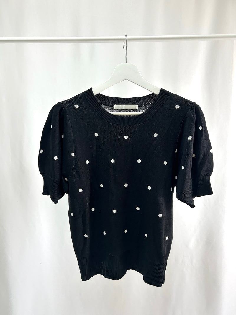 25060Black Polka Dot Long-Sleeve Top