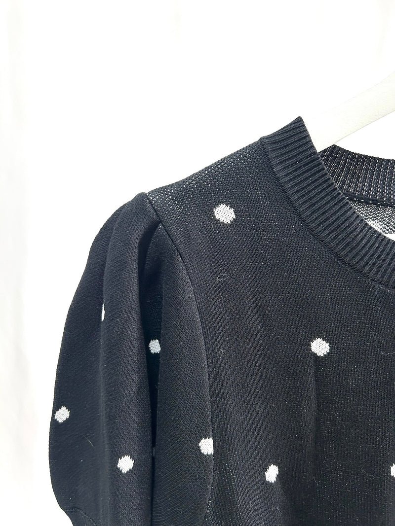 25060Black Polka Dot Long-Sleeve Top