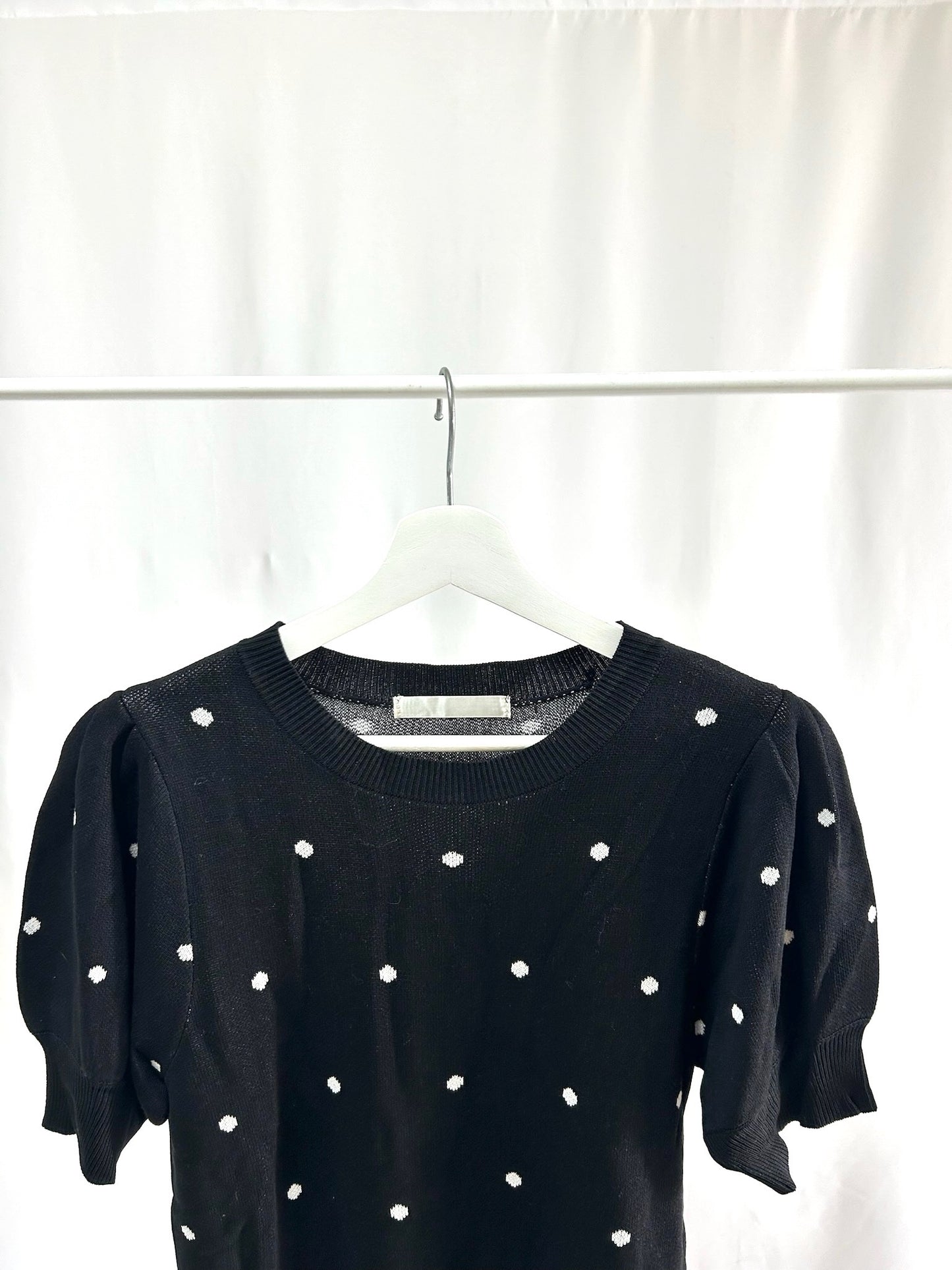 25060Black Polka Dot Long-Sleeve Top