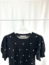 25060Black Polka Dot Long-Sleeve Top