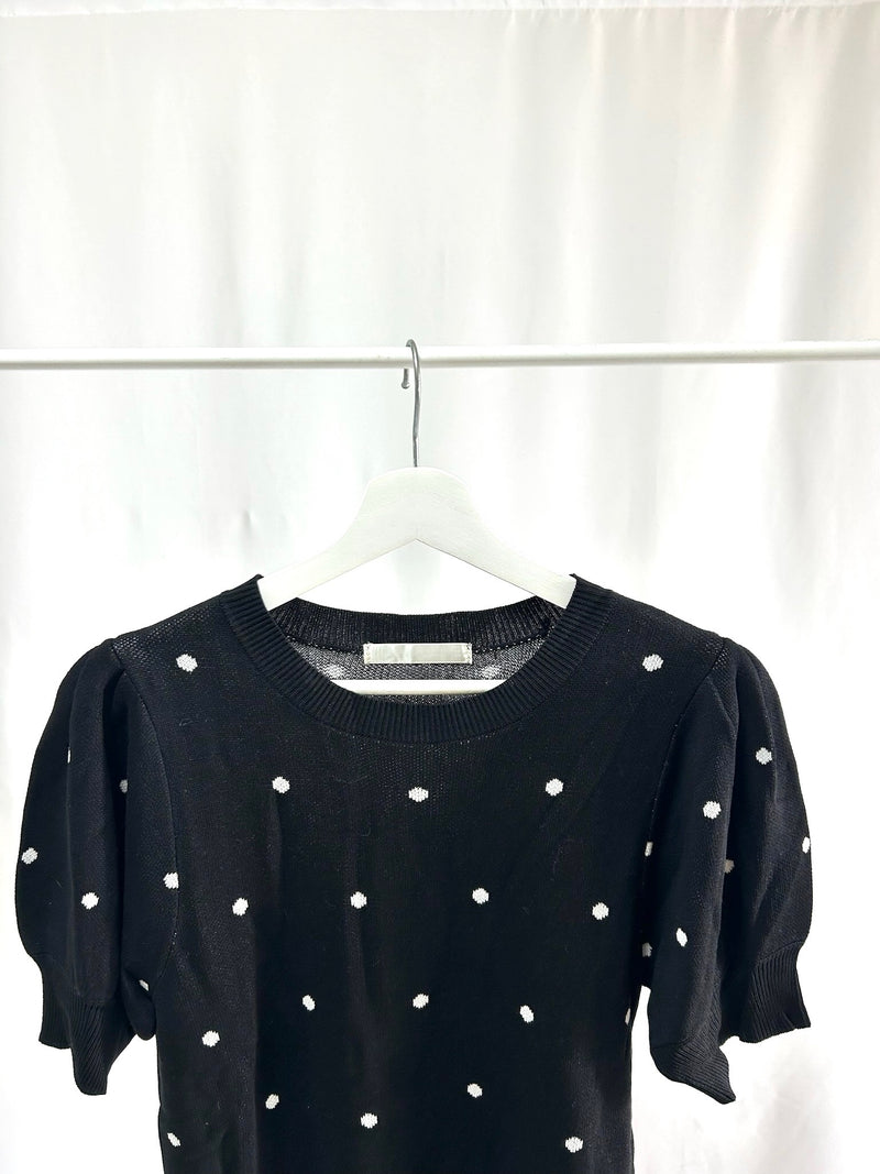 25060Black Polka Dot Long-Sleeve Top