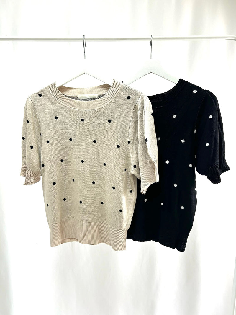 25060Black Polka Dot Long-Sleeve Top