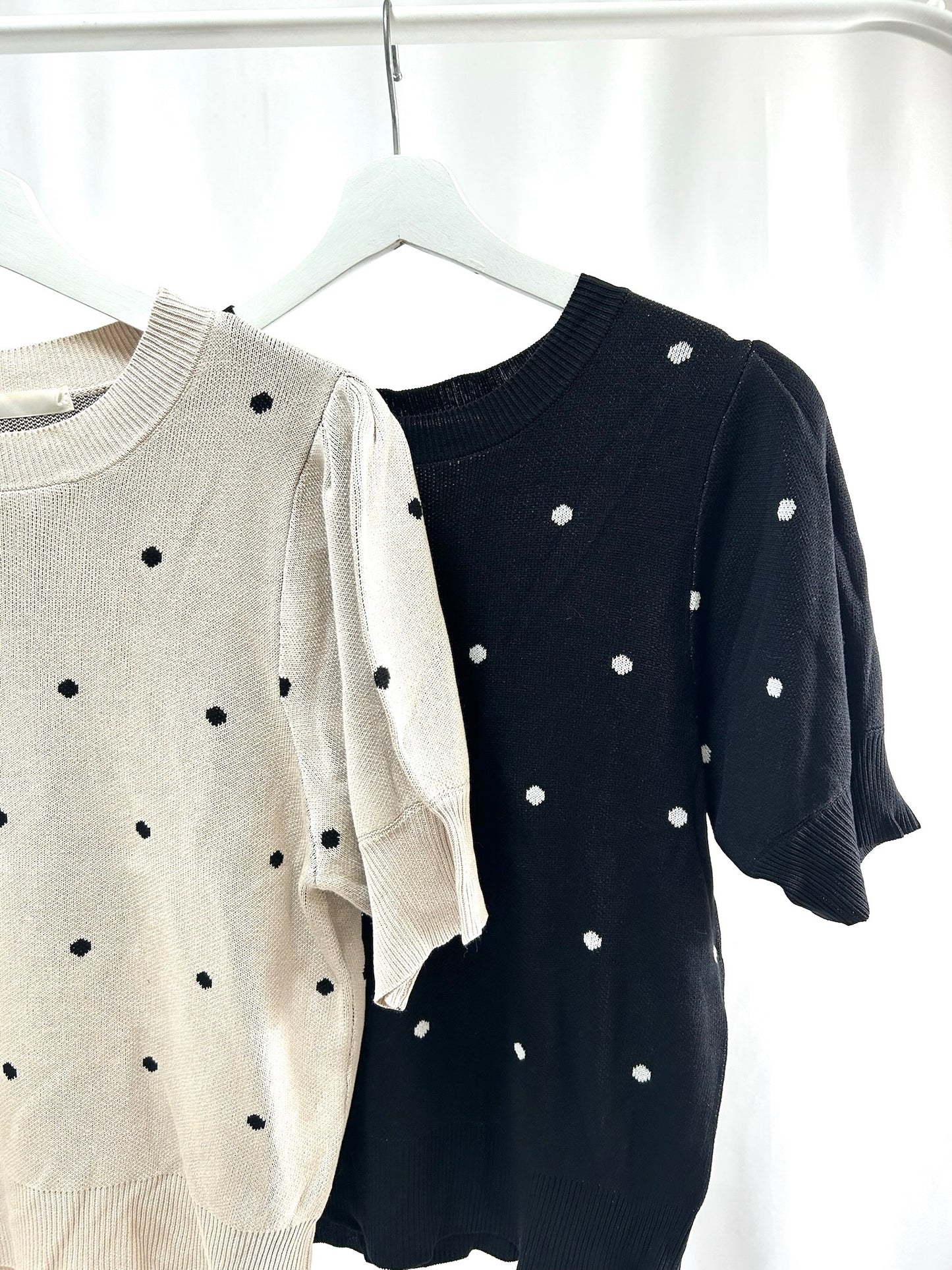25060Black Polka Dot Long-Sleeve Top